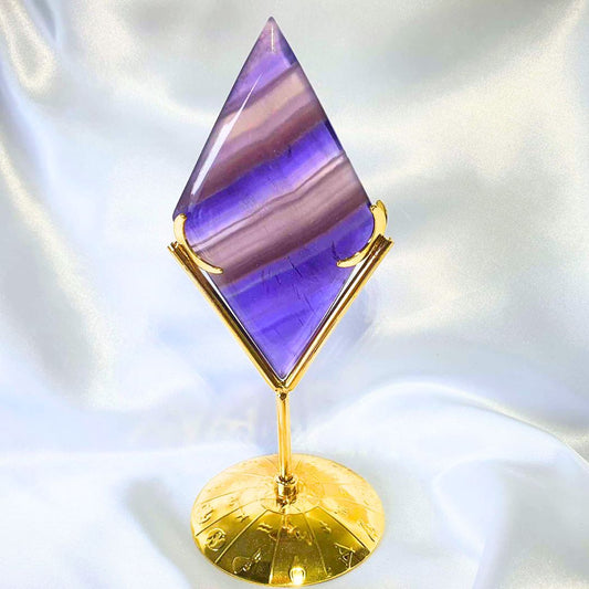 Rainbow Fluorite Diamond with Metal Stand