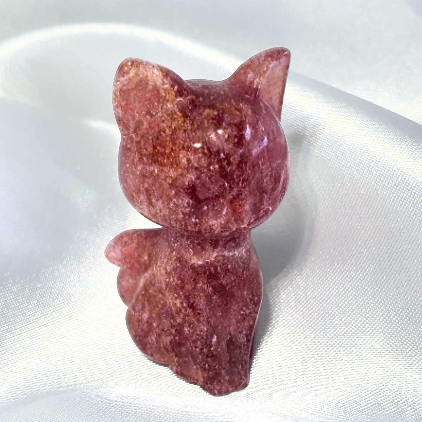 Strawberry Quartz Cat Carving