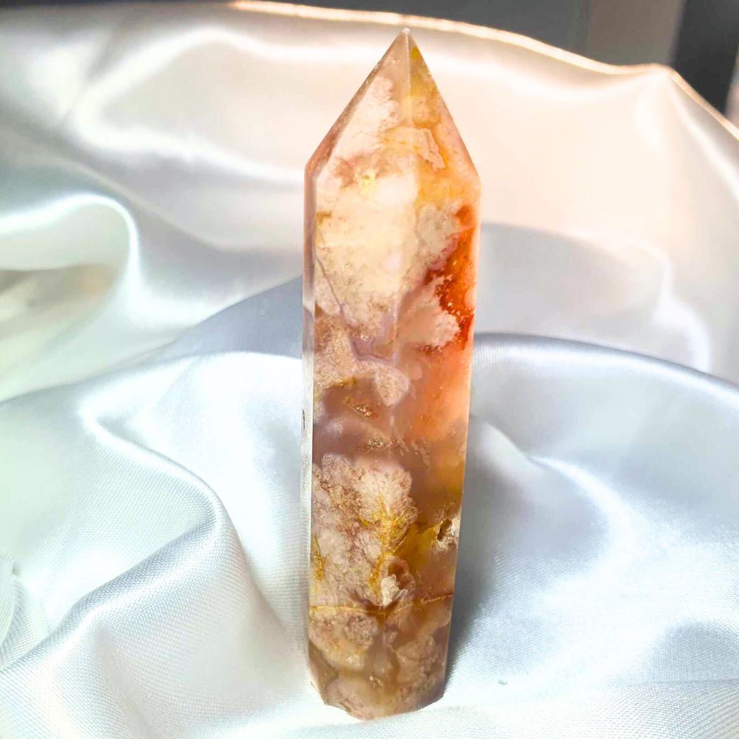 Flower Agate Tower with Translucent Chalcedony & Open Cave