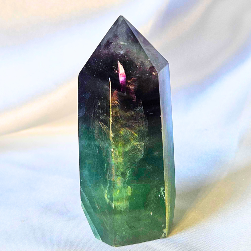 Purple and Green Fluorite Tower with Rainbows