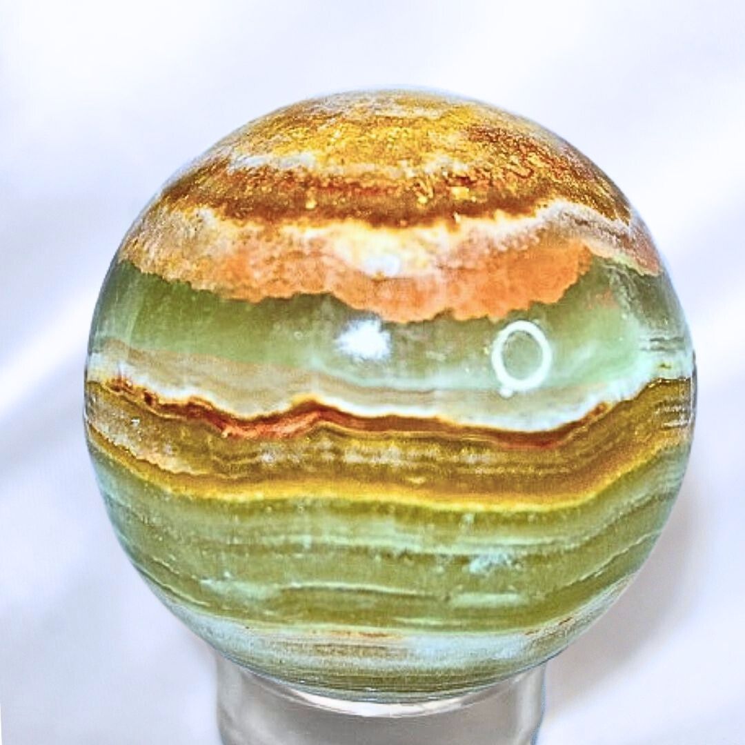 Green Banded Onyx (Banded Calcite) Sphere - includes holder