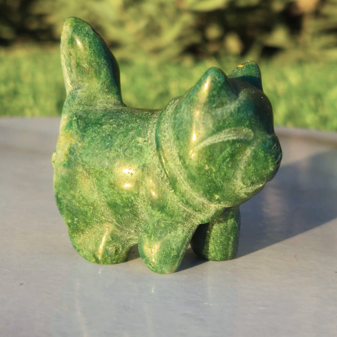 Green Aventurine Crystal Cat Carving