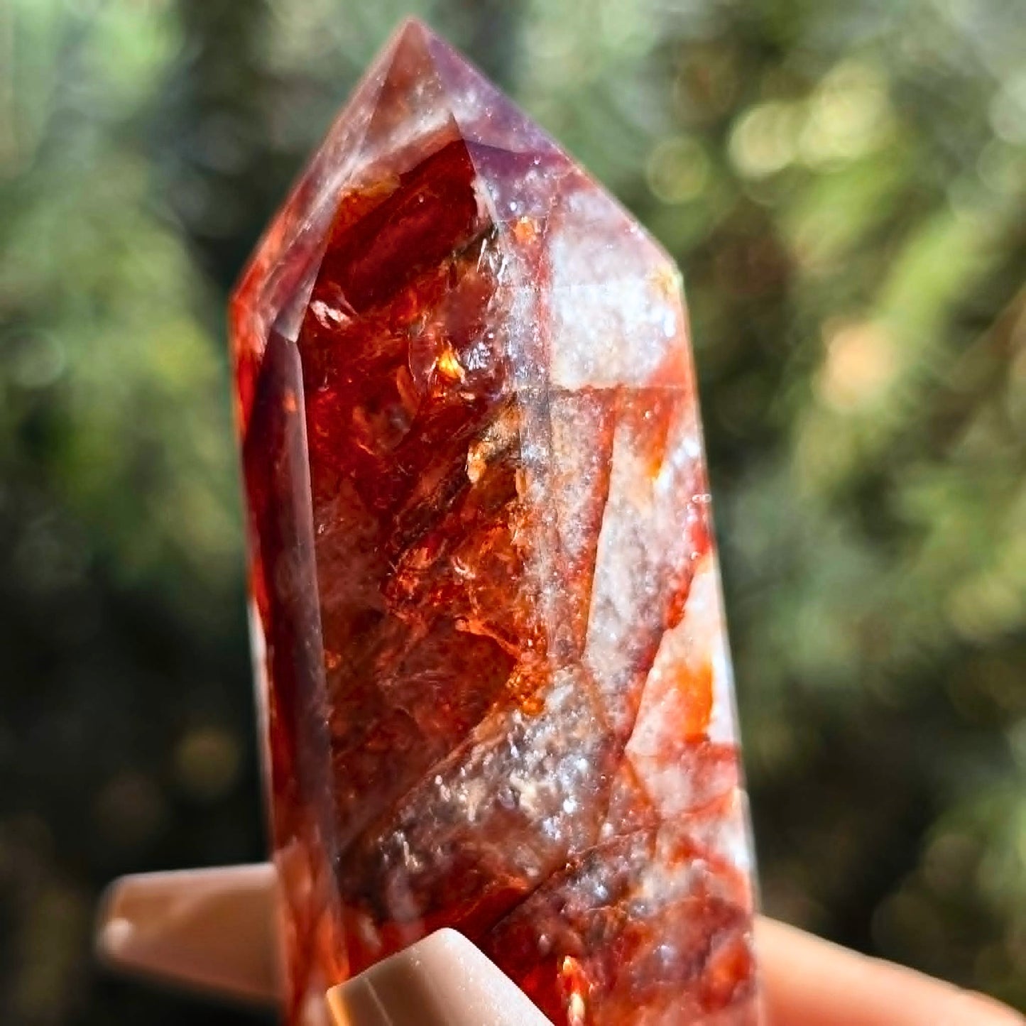 High Grade Fire Quartz (Hematoid) Tower with Rainbows