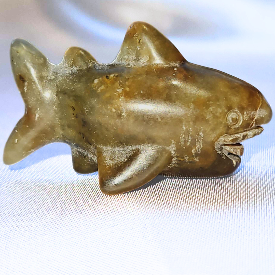 Ocean Jasper Shark Carving with Actual Teeth