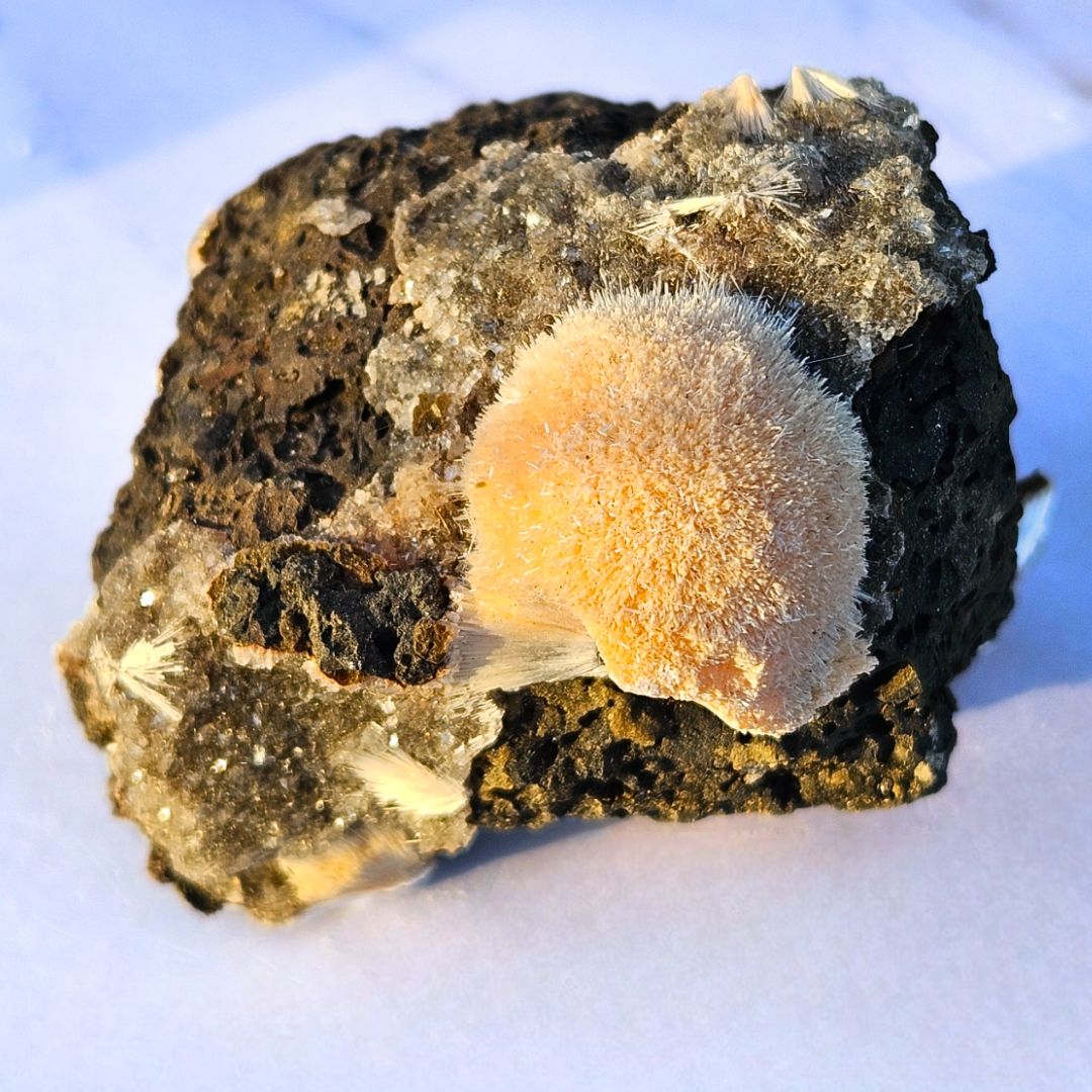 Thomsonite with Mesolite & Druzy Chalcedony