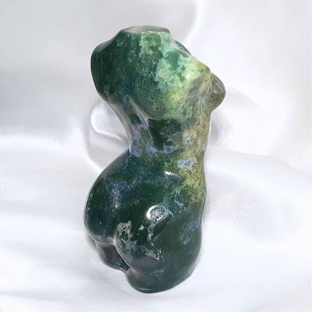 Moss Agate & Blue Chalcedony Lady Body Carving