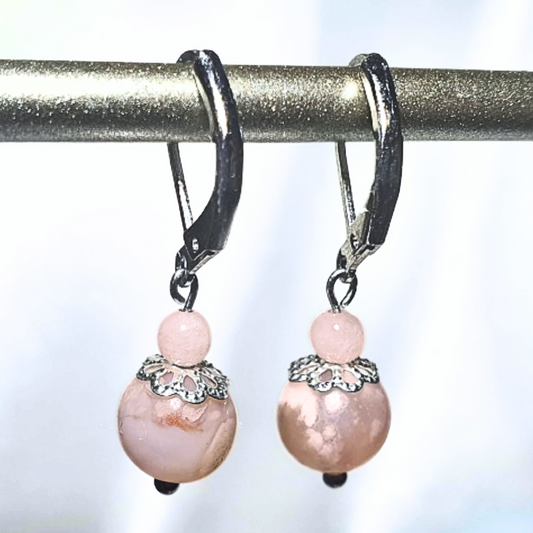 Flower Agate & Morganite Crystal Earrings