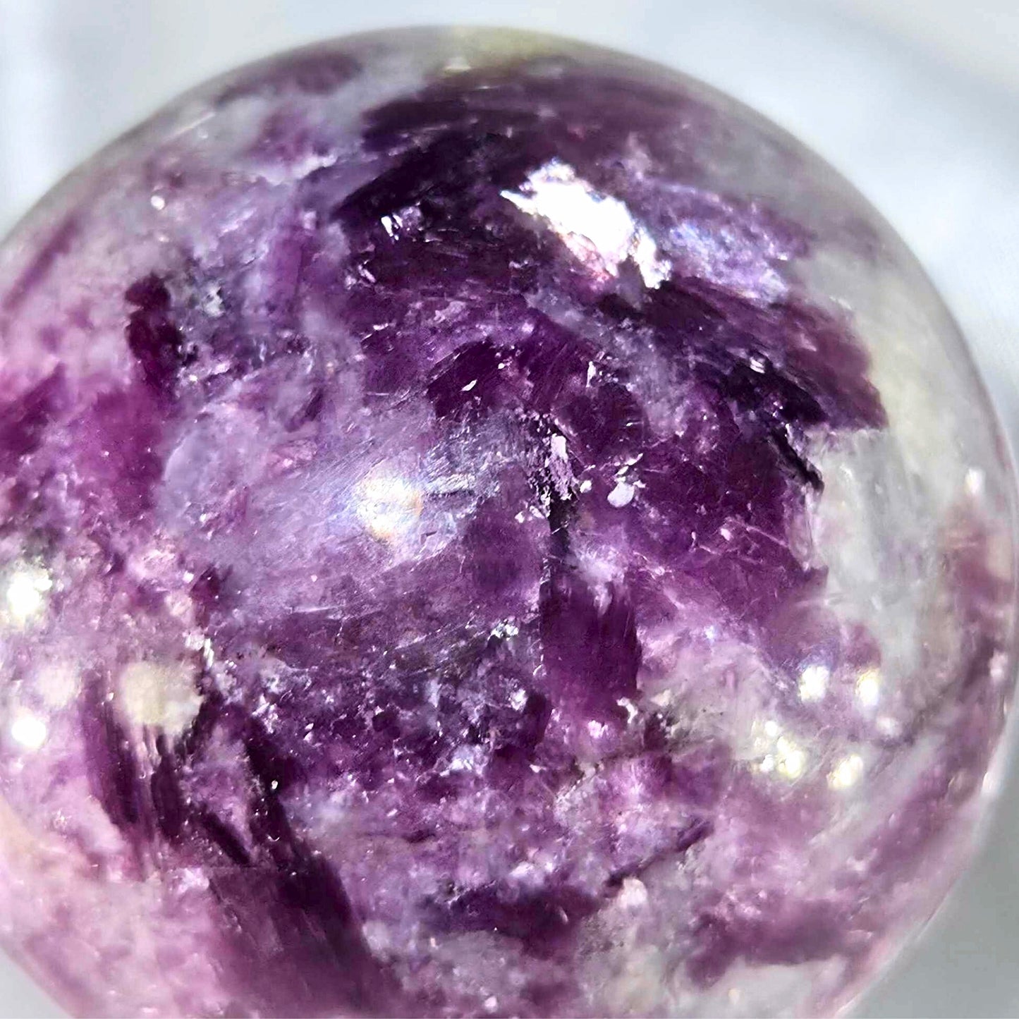 Extra Grade Purple Lepidolite, Quartz & Silver Mica Sphere - includes holder