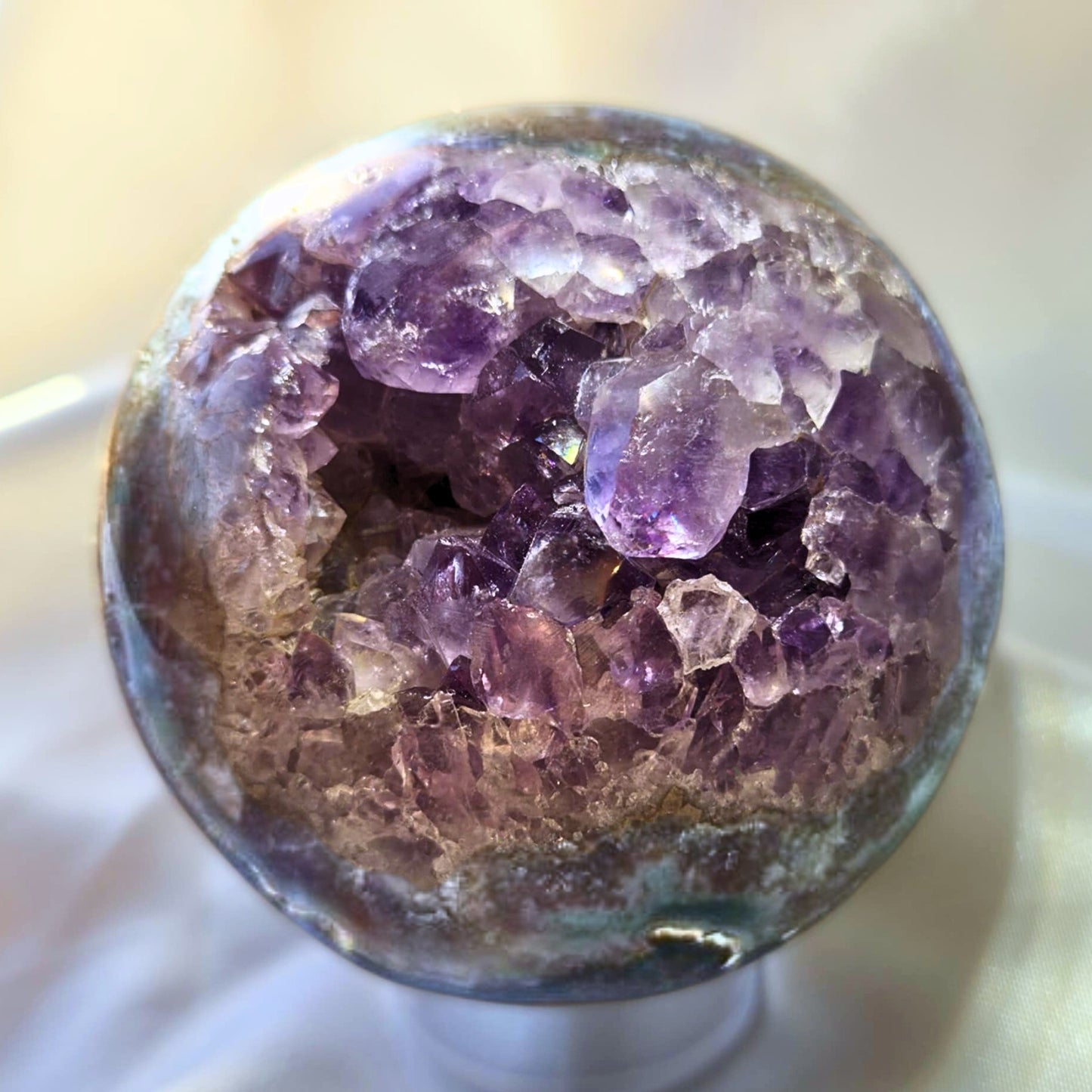 Large Open Amethyst with Stalactites Sphere - 397g