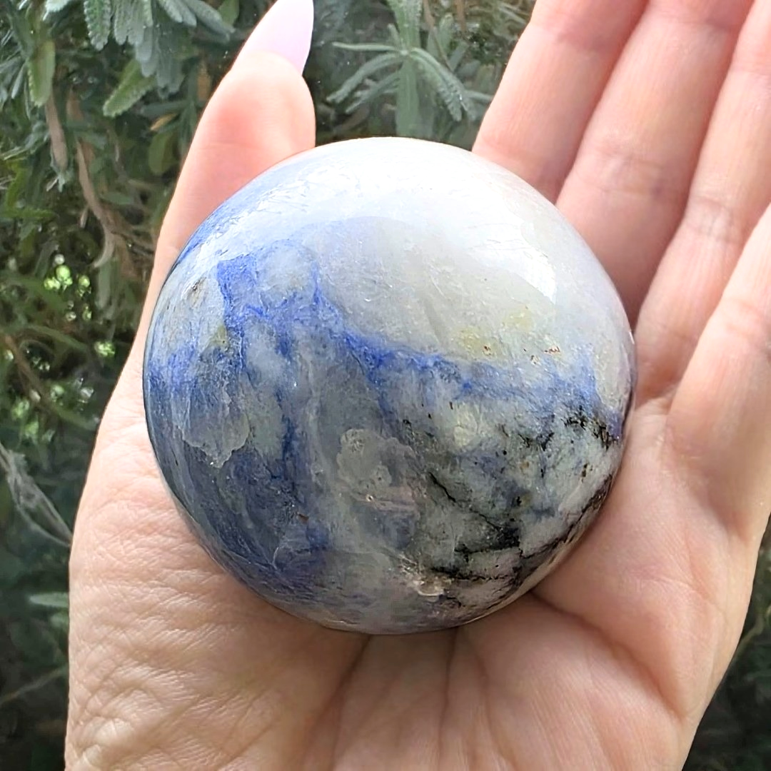 Blue Afghanite with Quartz & Tourmaline Sphere - 211g
