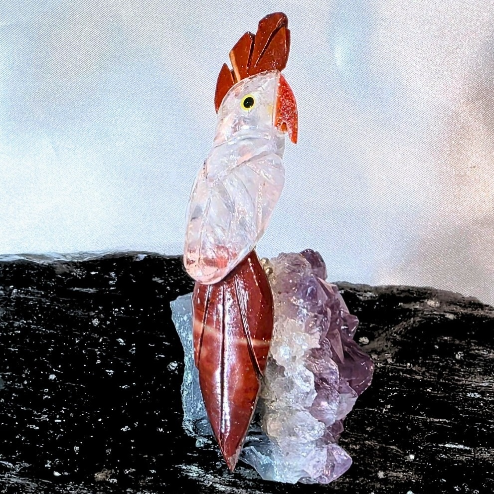 Clear Quartz Bird on Amethyst & Agate Cut Base