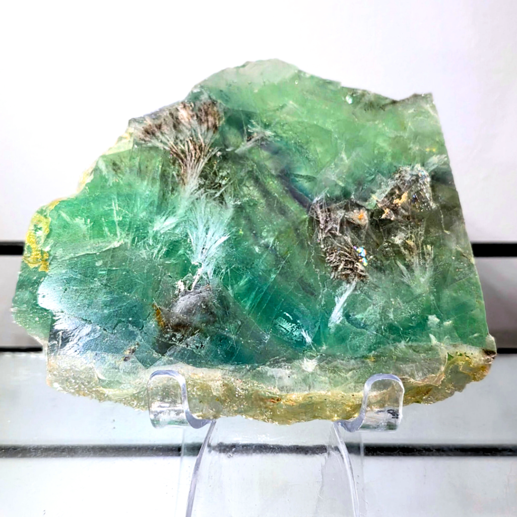Large Feather Fluorite with Scolecite Crystal Slab - includes stand