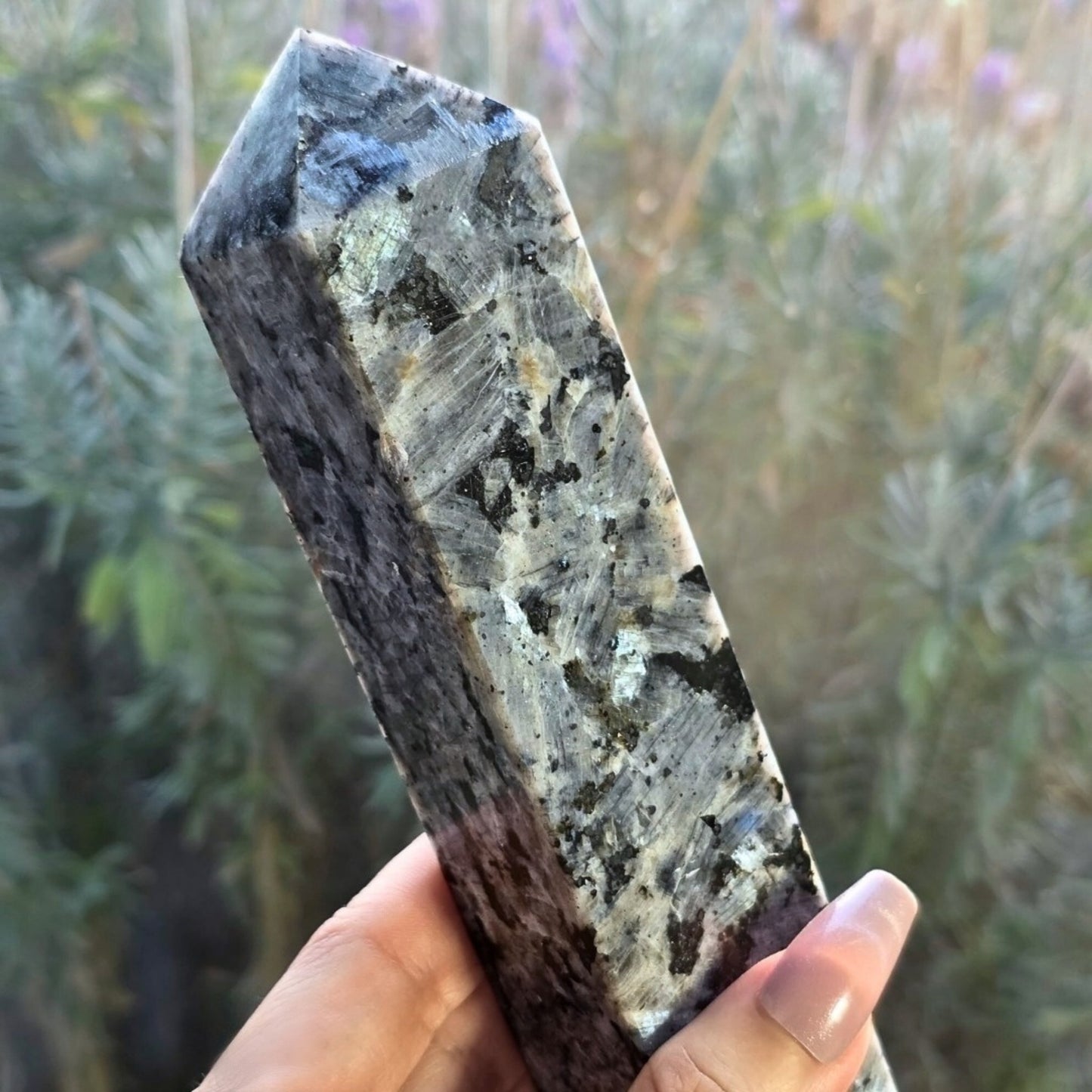 Large Larvikite Tower with Blue-Silver Flash - Norway - 15.2cm tall