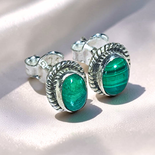 Natural Malachite Sterling Silver Stud Earrings