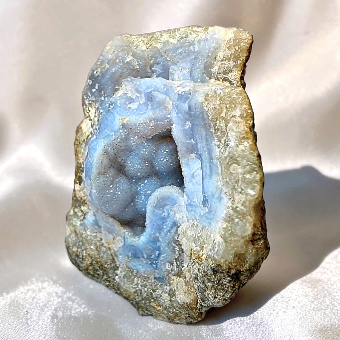 Druzy Botryoidal Blue Lace Agate with Mica Cluster