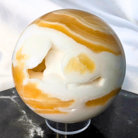 Large Druzy Botryoidal Banded Orange Crystal Calcite Sphere (430g)