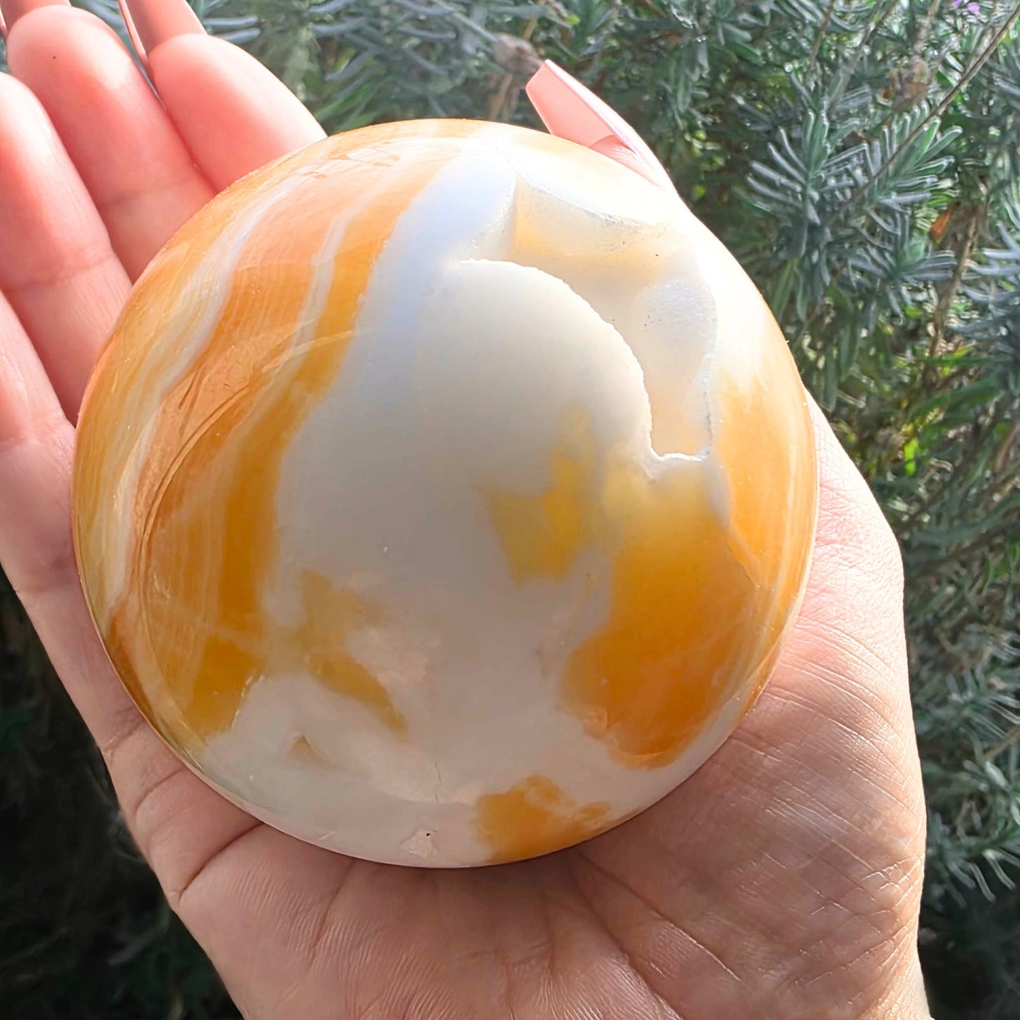 Large Druzy Botryoidal Banded Orange Crystal Calcite Sphere (430g)