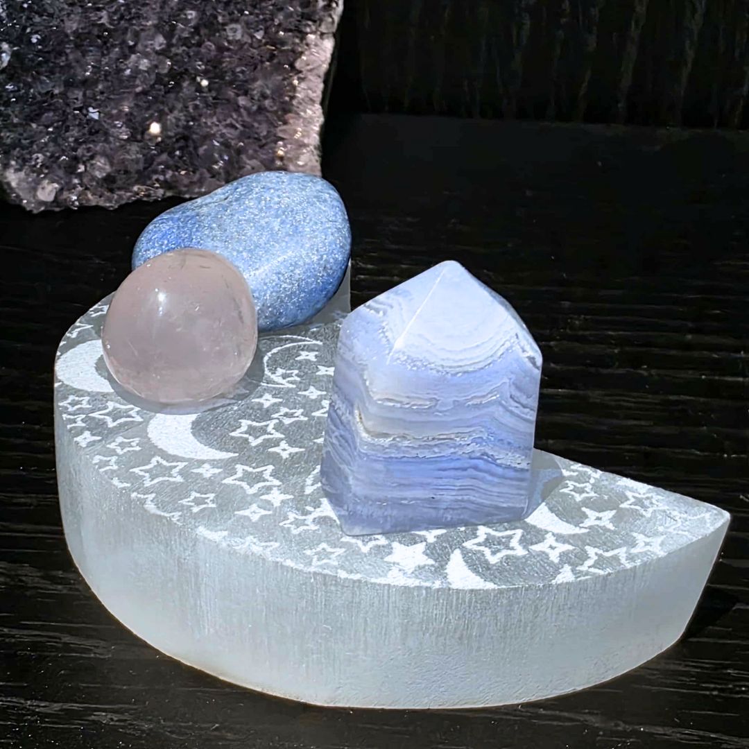 Satin Spar Selenite Moon Charging Plate