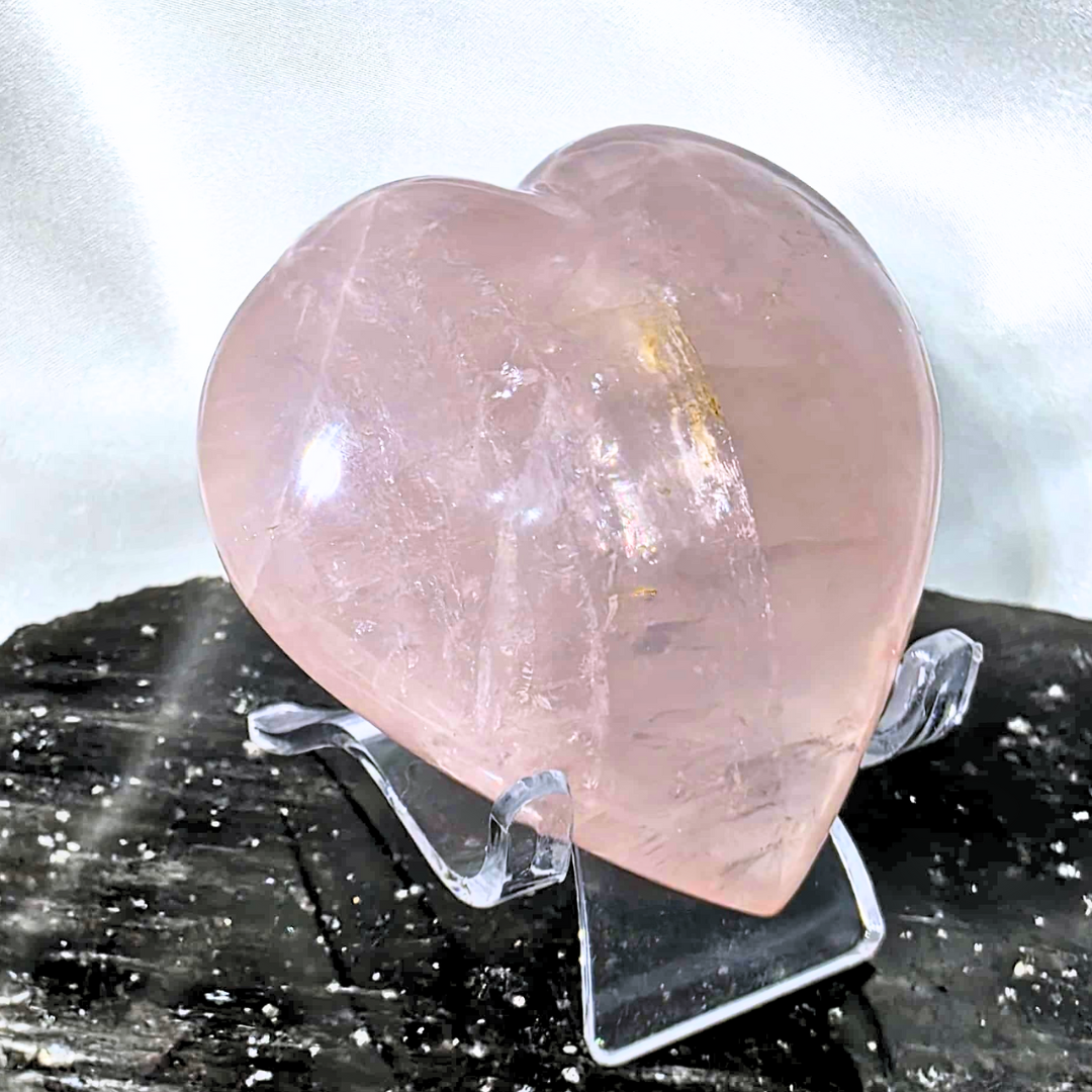 Large Rose Quartz Puffy Heart - includes stand