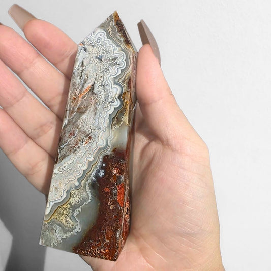 Crazy Lace Agate & Chalcedony Tower - 10.5cm tall