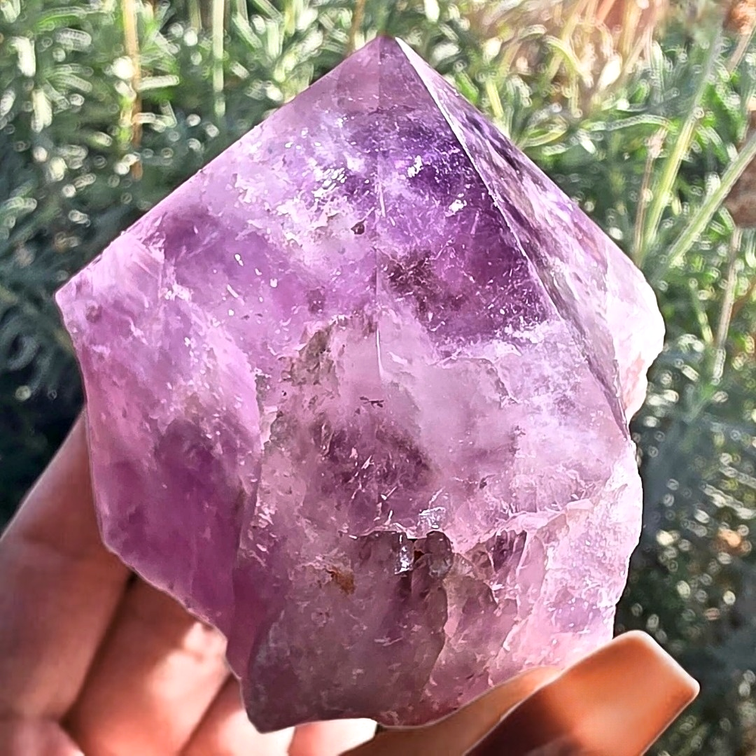 Amethyst & Hematite Semi-Polished Point with Rainbows - 271g