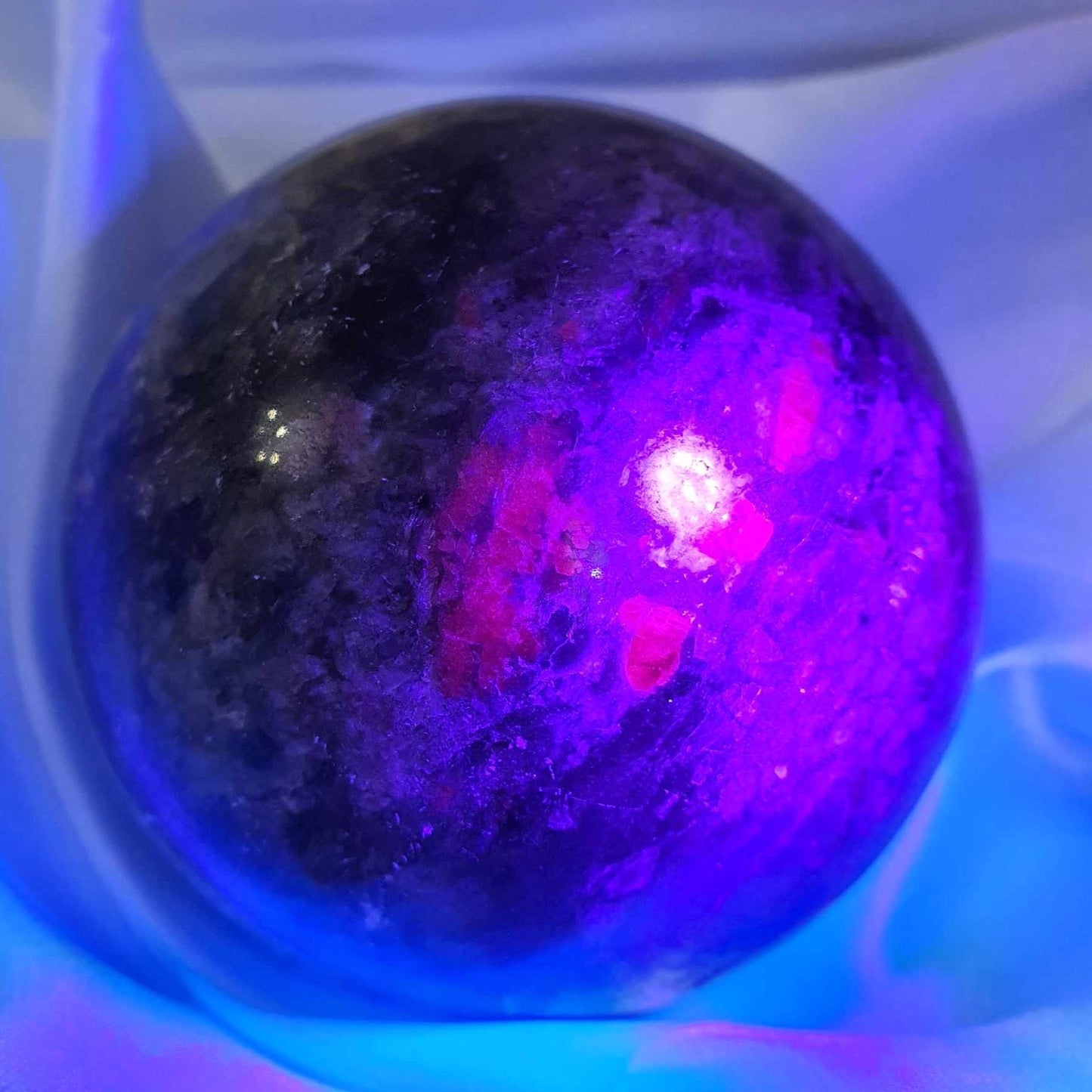 Large Blue Kyanite, Black Tourmaline, Mica & Ruby Sphere - 725g