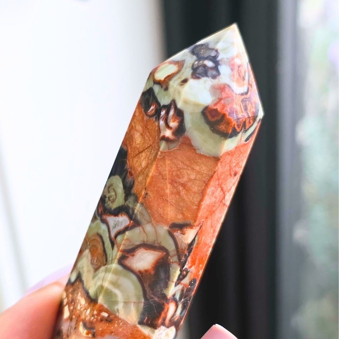 Money Agate (Indonesian Bloodstone) Crystal Tower & Red Jasper Cat