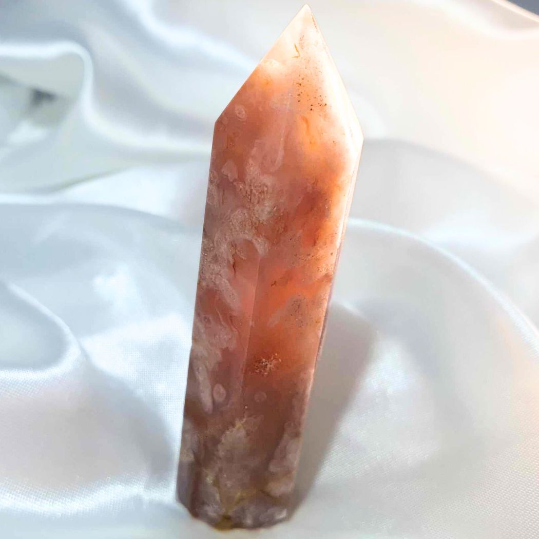 Flower Agate Tower with Translucent Chalcedony & Open Cave