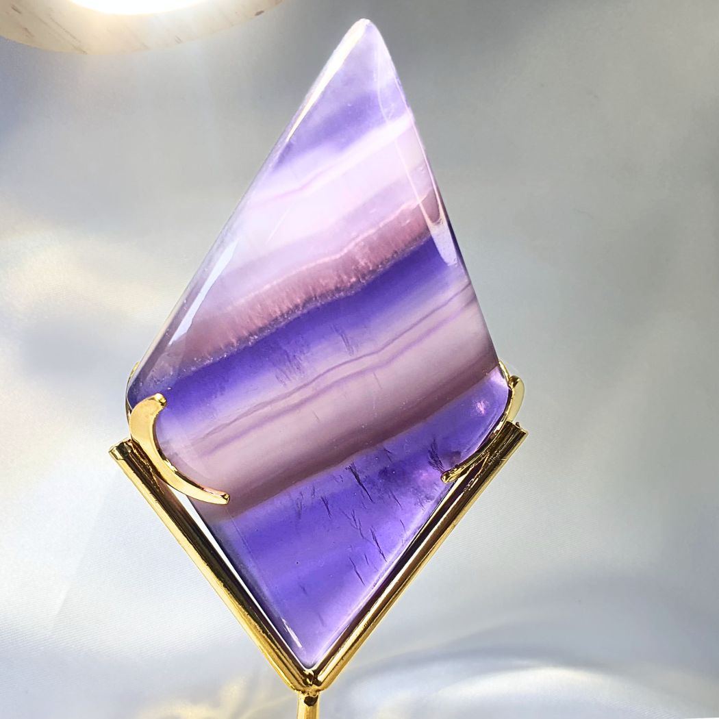 Rainbow Fluorite Diamond with Metal Stand