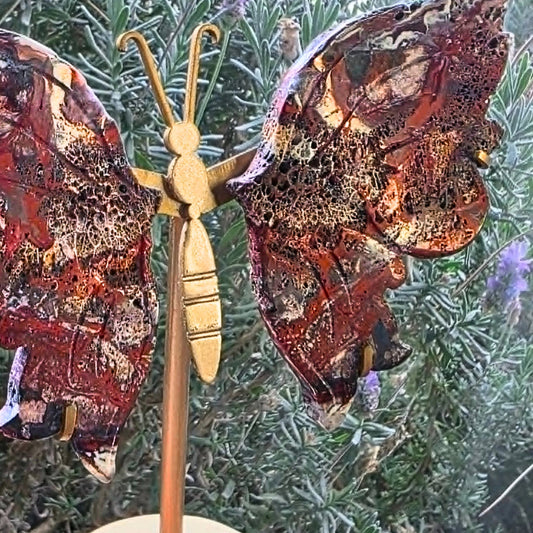 Druzy Crazy Lace Agate Crystal Butterfly Display Piece - 15.3cm tall