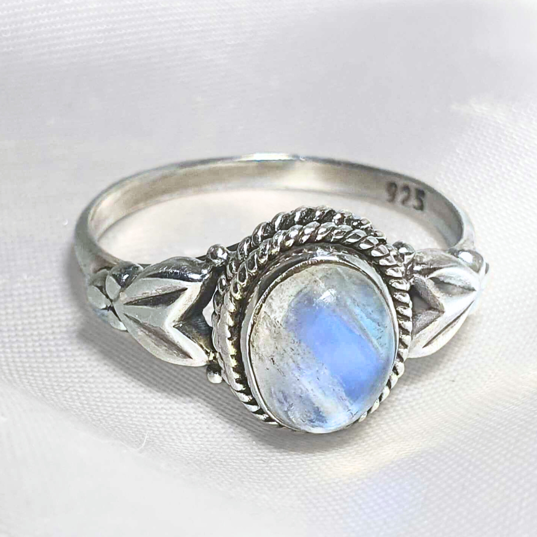 Sterling Silver Rainbow Moonstone Ring - Size 7