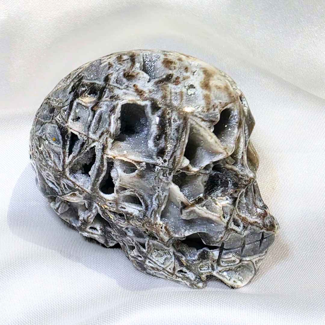 High Grade Hand-Carved Druzy Sphalerite Quartz Skull