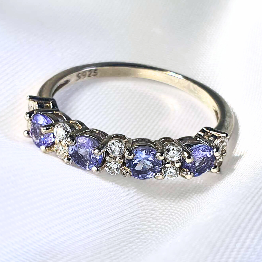 Sterling Silver Rhodium Coated Tanzanite Ring - Size 7