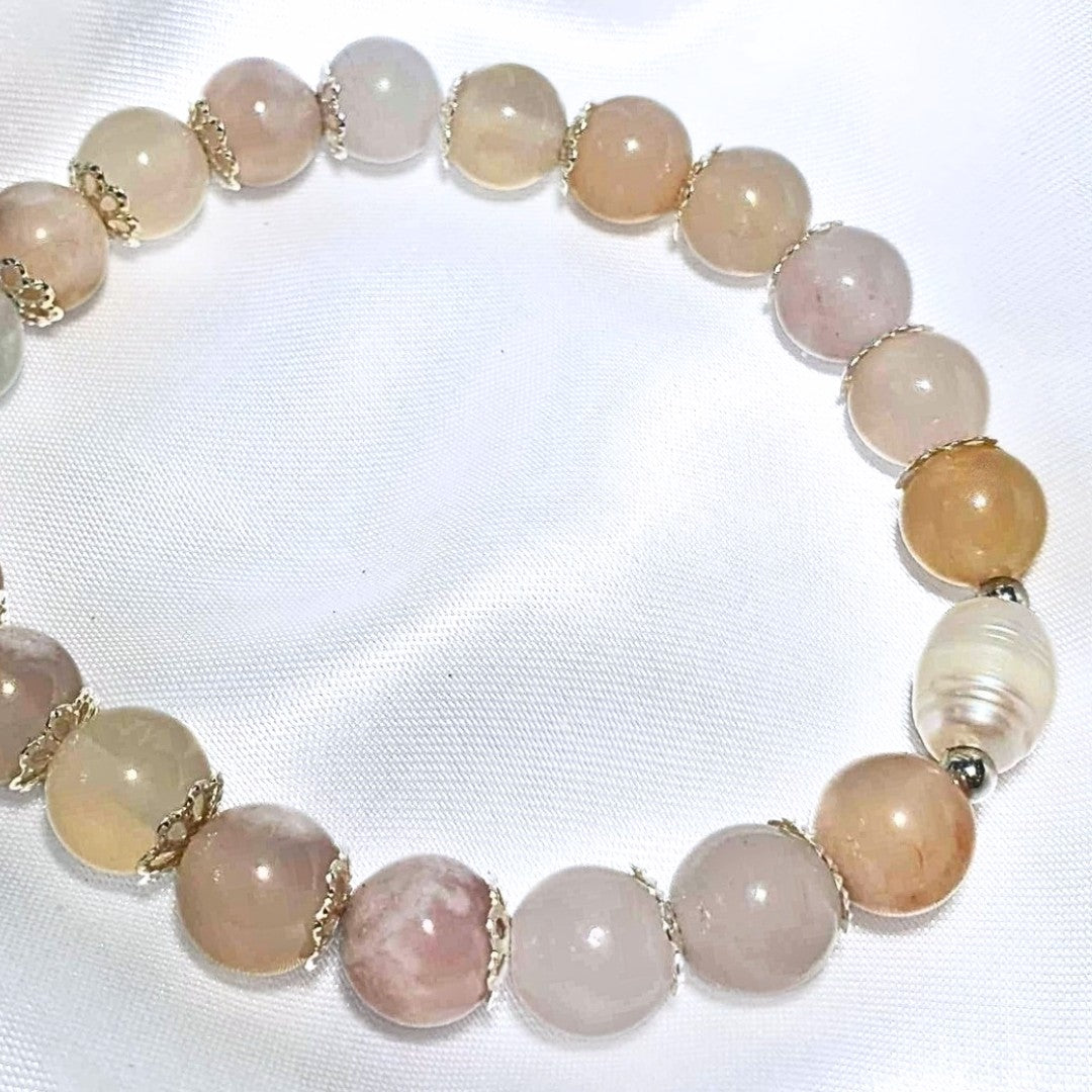 Genuine Flower Agate & Pearl Bracelet