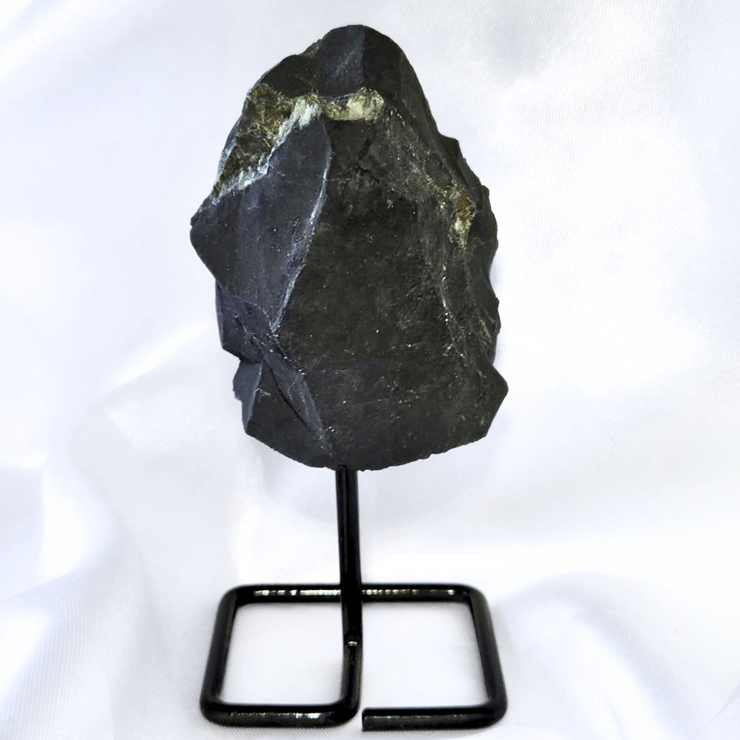 Shungite with Pyrite on Metal Stand