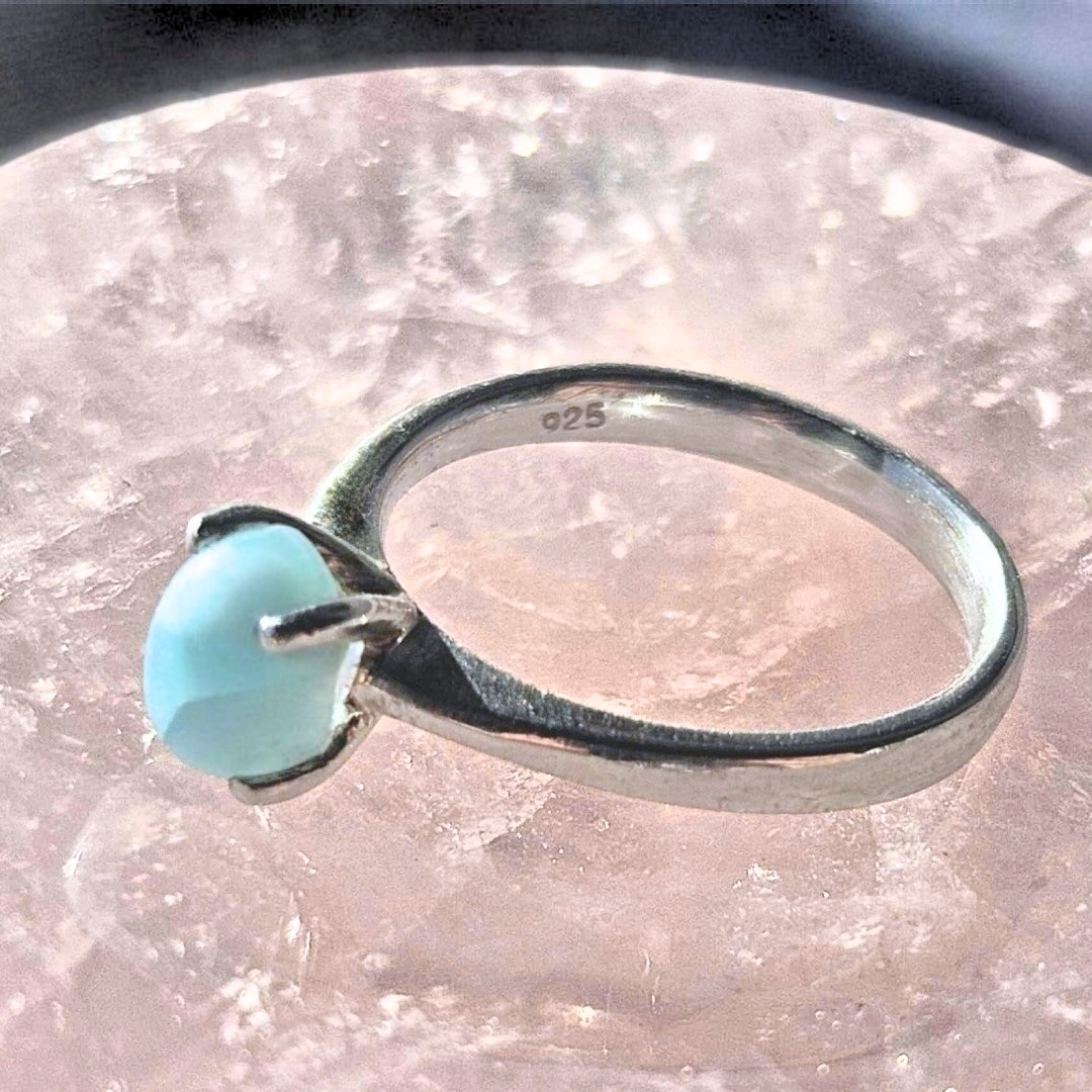 925 Sterling Silver Larimar Dainty Ring - Size 6