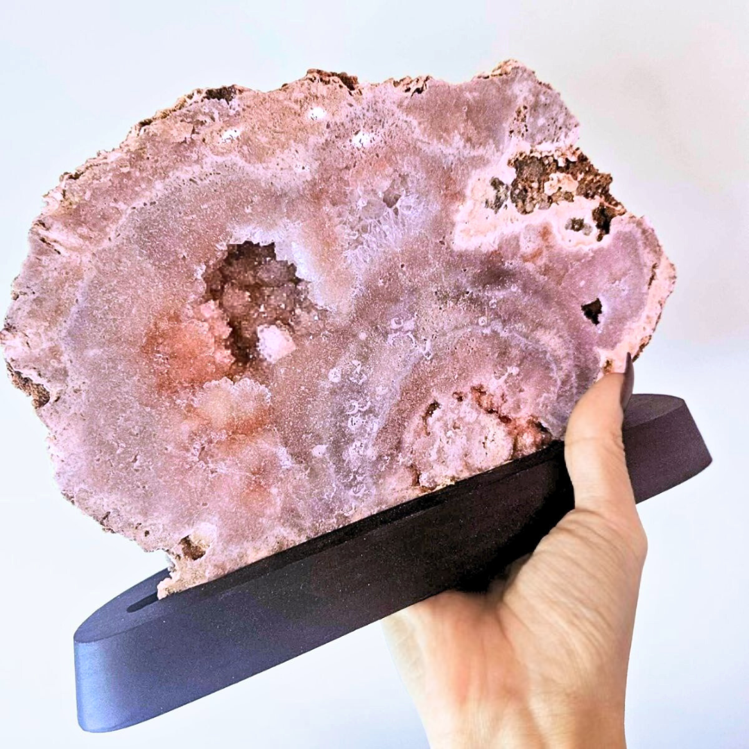 Large Pink Amethyst Druzy Slab with Custom Stand - 21cm