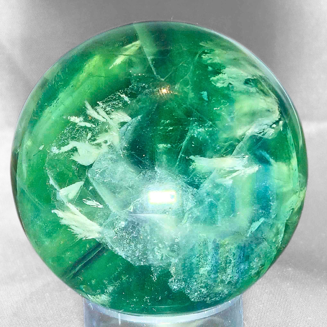 Feather Fluorite Sphere with rainbows - 6cm