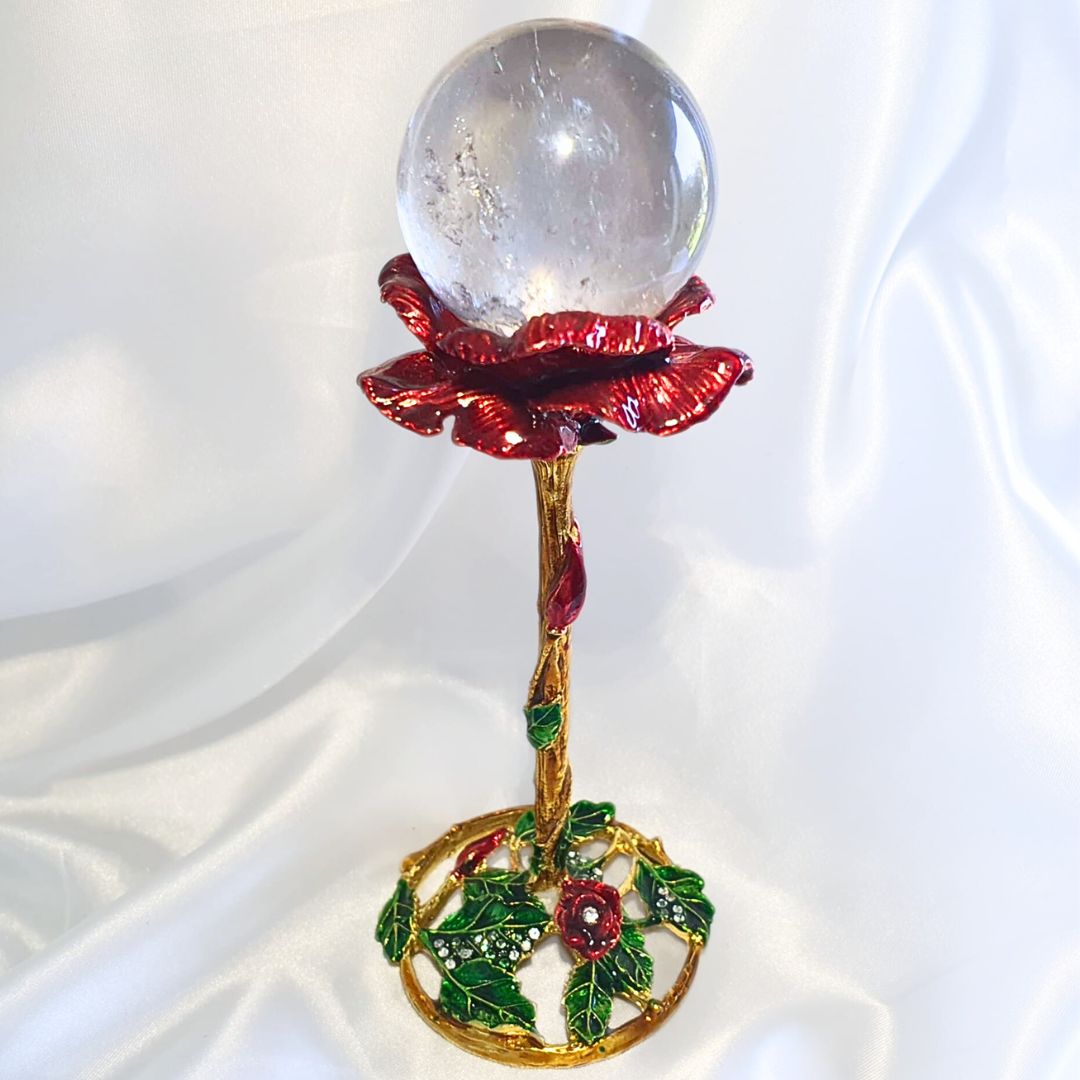 Large Enamel Painted Rose Metal Sphere Holder (13cm tall)