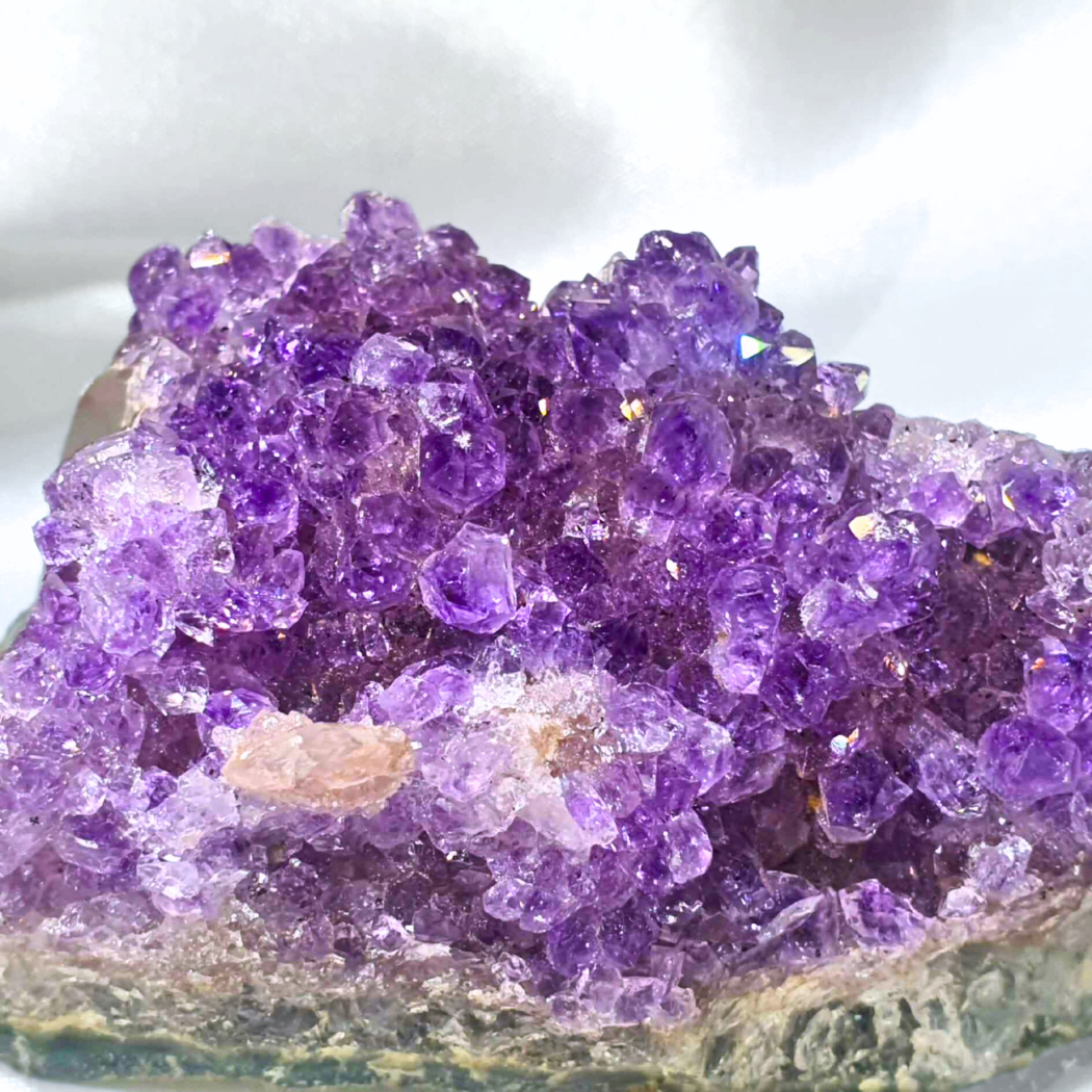 Uruguay Amethyst Cluster with Floral Formations, Calcite & Rainbows - 190g