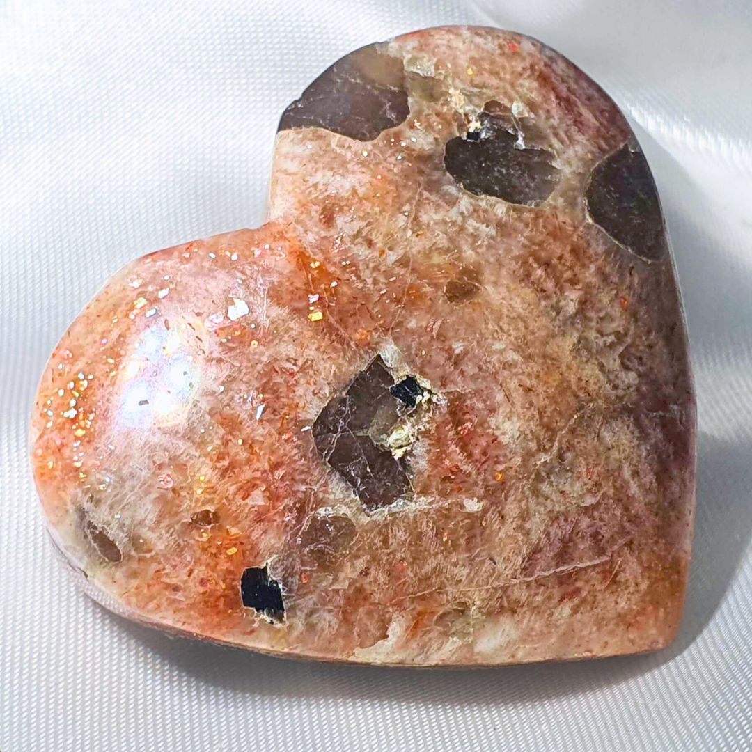 Sunstone with Smoky Quartz & Black Tourmaline Heart Carving