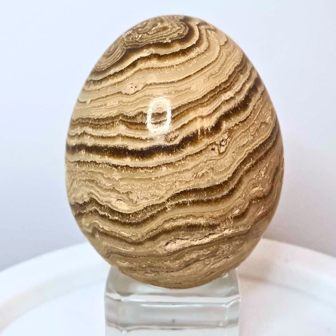 Chocolate Calcite (Brown Aragonite) Crystal Egg - Wavy Swirl