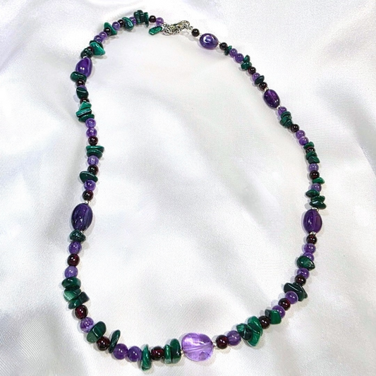 Garnet, Malachite & Amethyst Crystal Necklace