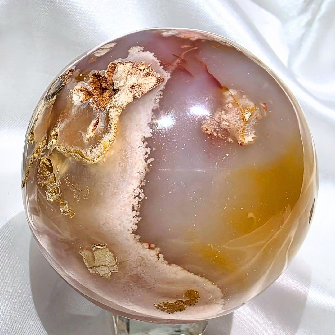 Large Flower Agate & Carnelian Sphere - 6.6cm across, 390g