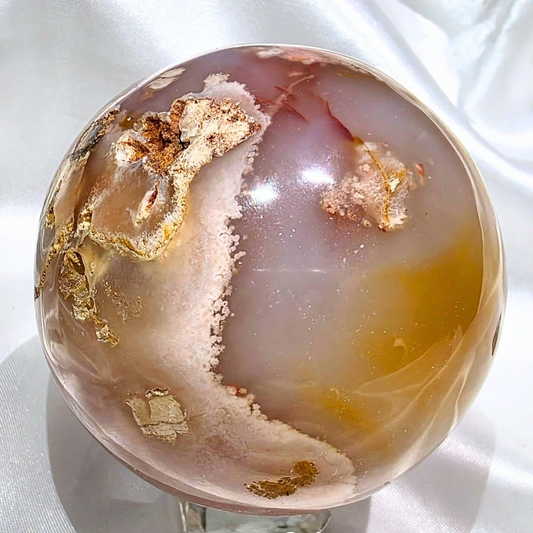 Large Flower Agate & Carnelian Sphere - 6.6cm across, 390g