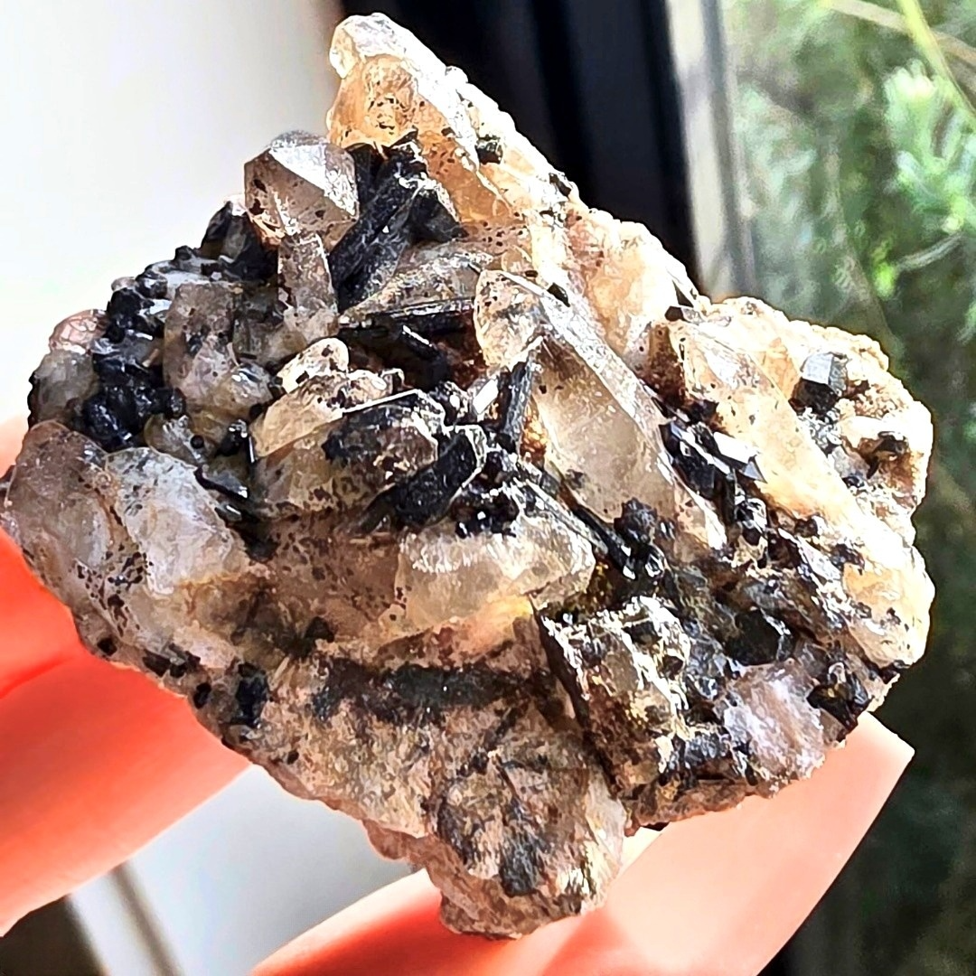 Green Aegirine with Smoky Quartz on Orthoclase Cluster - Malawi