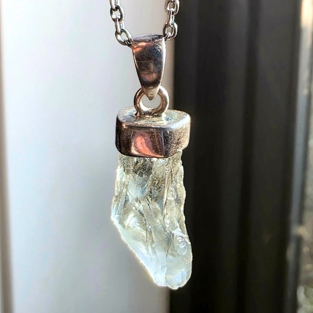 Sterling Silver 925 Prasiolite (Green Amethyst) Crystal Necklace