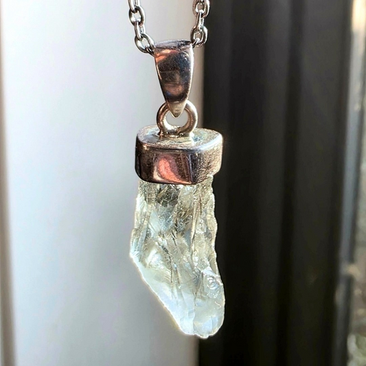 Sterling Silver 925 Prasiolite (Green Amethyst) Crystal Necklace