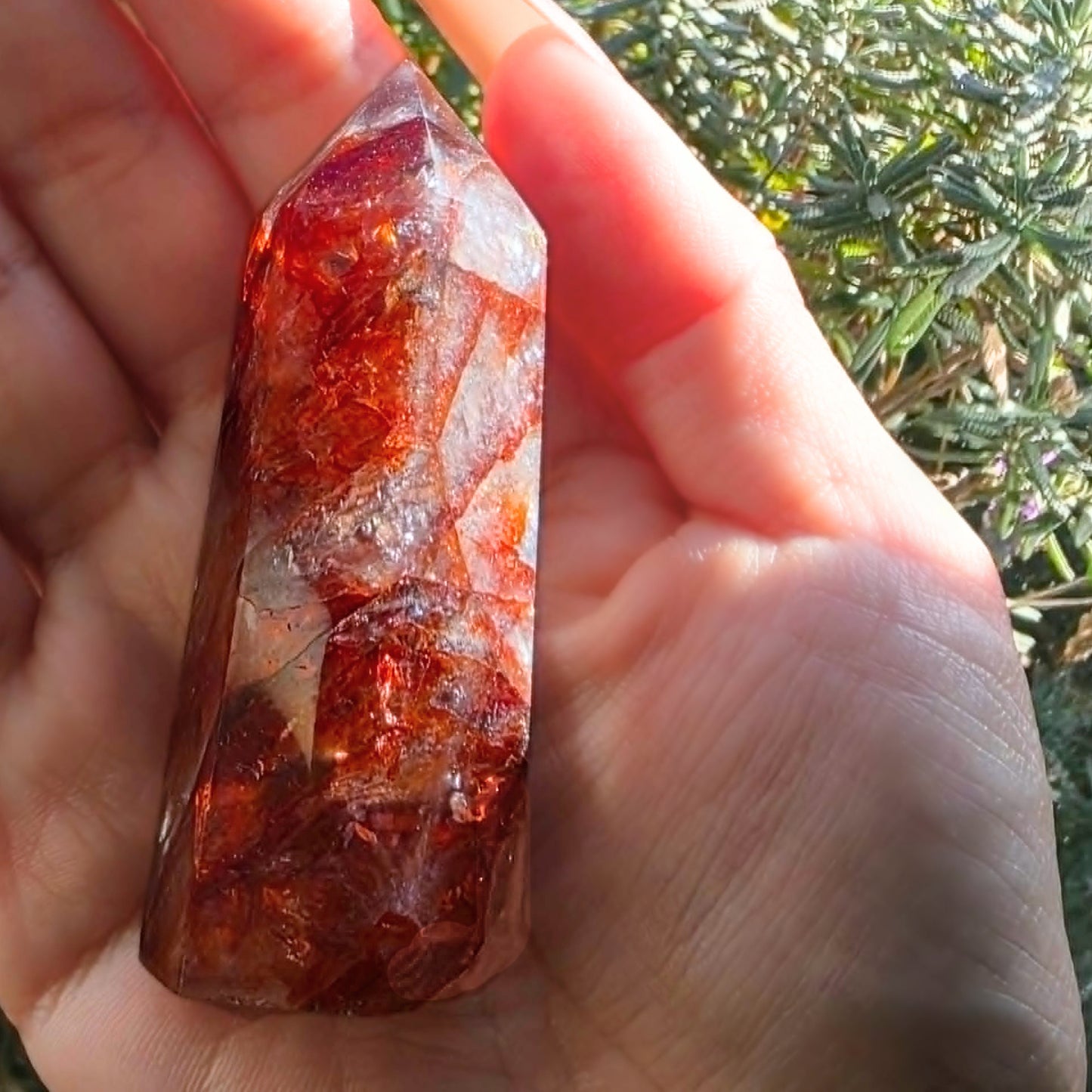 High Grade Fire Quartz (Hematoid) Tower with Rainbows