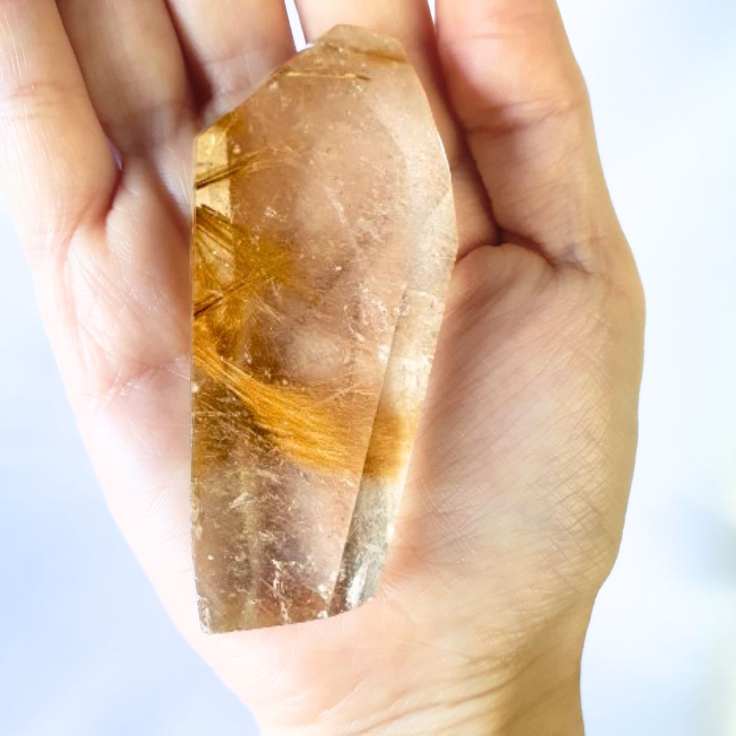 Extra Grade Golden Rutilated Quartz Free Form with Rainbows